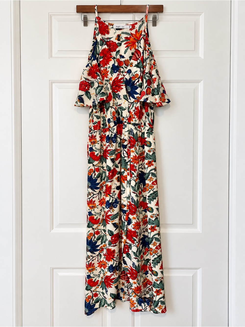 Floral dress in Cream with Orange & Blue Flowers